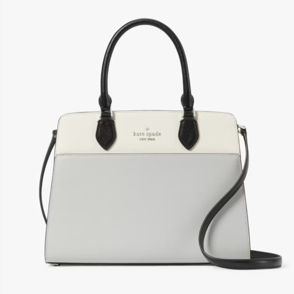 Kate‎ Spade Madison Colorblock Saffiano Leather Medium Satchel (Platinum Grey)
